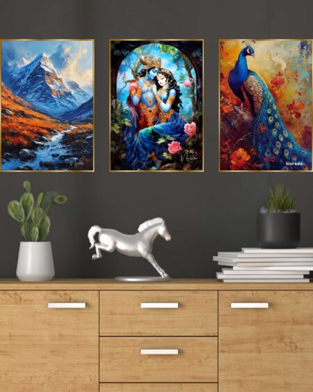 Set of Three Wall Paintings for Wall Dacoration Golden Framed Wall Paintings for Living Room & Bedroom Wall Art for Home Decoration & Office Wall Décor (24x18 inch CH-GD3-1)