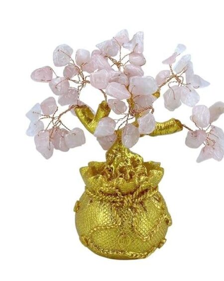 Crystal Tree Decor Natural Crystal Money Tree Ornament with Base for Good Luck, Wealth& Prosperity- Home Office Decor Spiritual Gift (Pink)