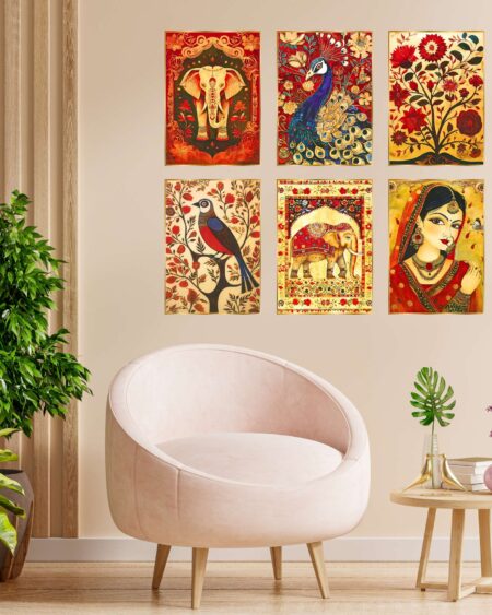 Set of Six Wall Paintings for Wall Dacoration Golden Framed Wall Paintings for Living Room & Bedroom Wall Art for Home Decoration & Office Wall Décor (13x10 inch CH-GD6-8)