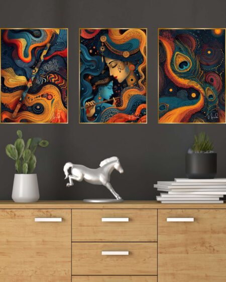 Set of Three Wall Paintings for Wall Dacoration Golden Framed Wall Paintings for Living Room & Bedroom Wall Art for Home Decoration & Office Wall Décor (24x18 inch CH-GD3-3)