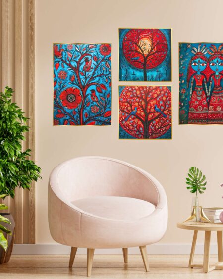 Set of Four Wall Paintings for Wall Dacoration Golden Framed Wall Paintings for Living Room & Bedroom Wall Art for Home Decoration & Office Wall Décor (13x10 inch CH-GD4-9)