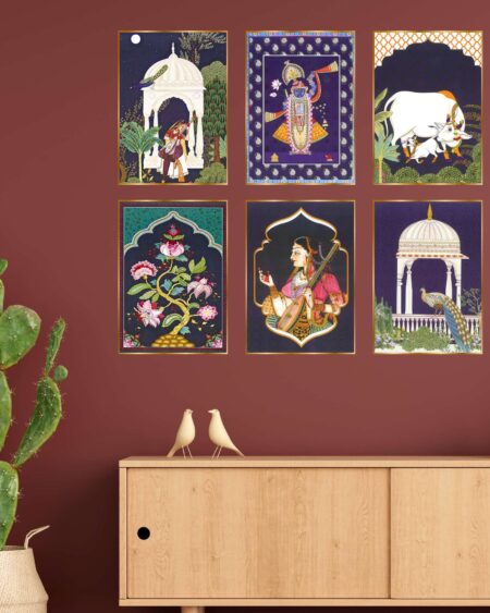 Set of Six Wall Paintings for Wall Dacoration Golden Framed Wall Paintings for Living Room & Bedroom Wall Art for Home Decoration & Office Wall Décor (17x13 inch CH-GD6-3)