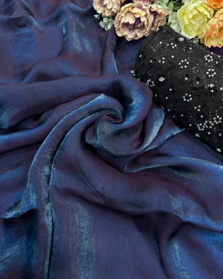 Women's Iridescent Dual-Tone Silk Saree with All-Over Sequin Embellished Blouse Piece