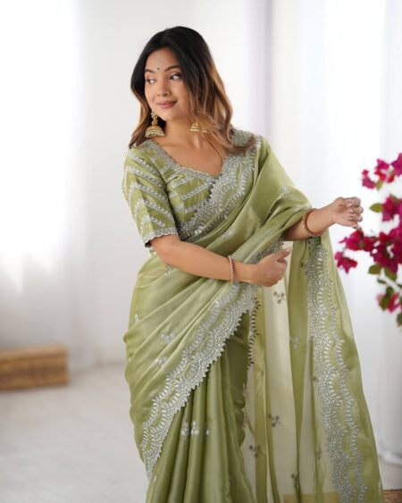 Women's Elegant Regal Purple Georgette Saree with Intricate Silver Thread & Sequin Embroidery – Complete with Embellished Blouse Piece for Festive & Party Wear