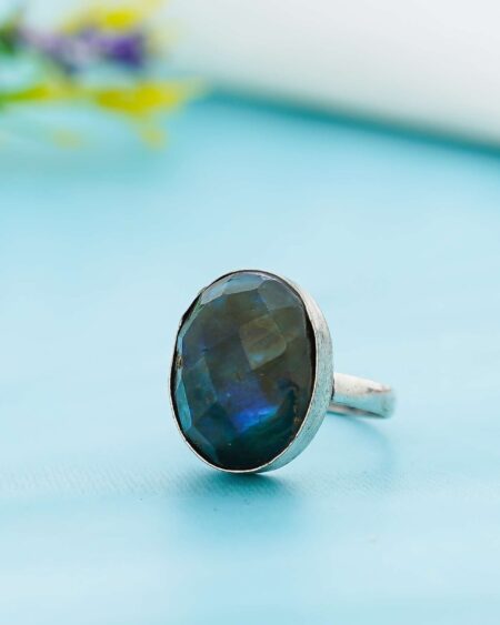 Arts Crystal Products Natural Labradorite Ring Set for Women,Vintage Joint Knuckle Stackable Rings Oval Gemstone Ring