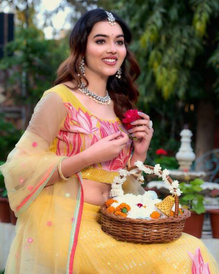 Women's  Tussar Silk Patola Printed Lehenga Set with Dupatta ? Stitched with Can Can Flair