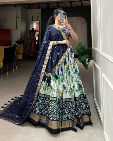 Women's Luxurious Tussar Silk Lehenga Choli with Intricate Prints & Can-Can Flair